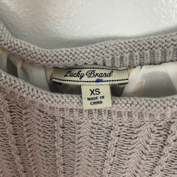 Lucky Brand Layered Split Back Metallic Sweater Gray Cream Gold Womens Size XS - Picture 8 of 14